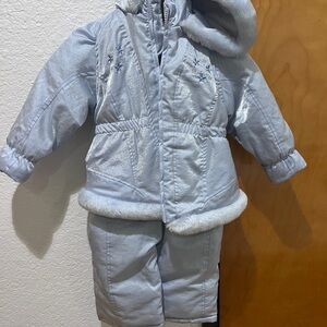 Light Blue Baby Snowsuit Set with Hood and Faux Fur Trim